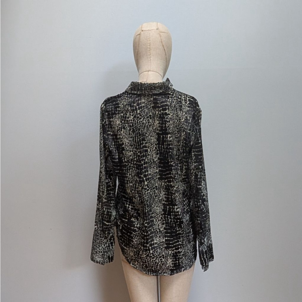 Scully Velvet Black Grey Animal Print Button Down Shirt - Small - Picture 3 of 9